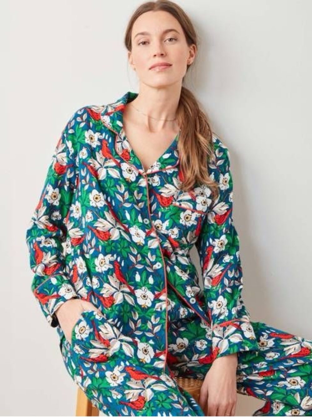 Printfresh Treetop Cardinals Midweight Flannel Long Sleeve Pajamas Set